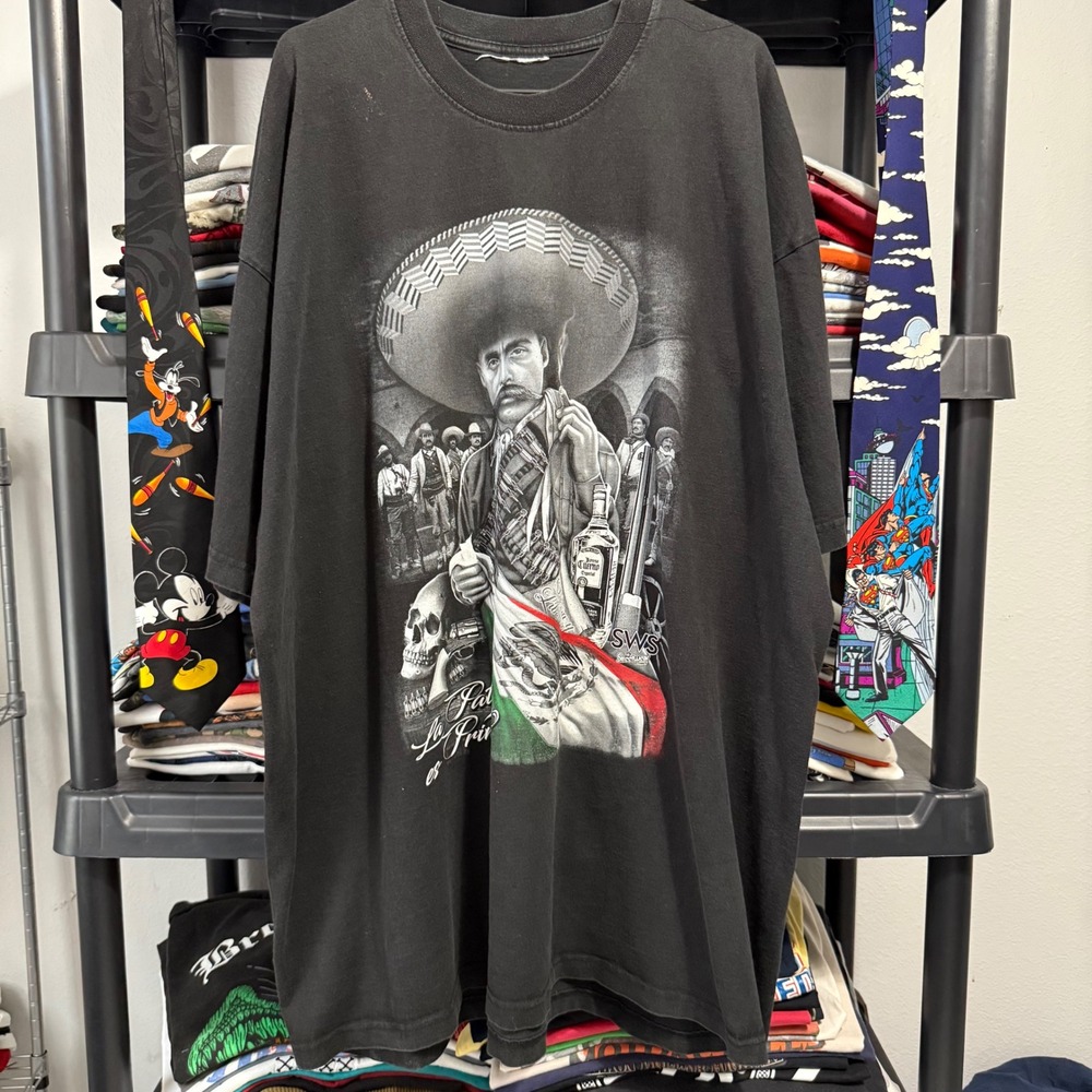 Vintage Black Emiliano Zapata Mexican Revolution Graphic Tee 5XL Light Marks